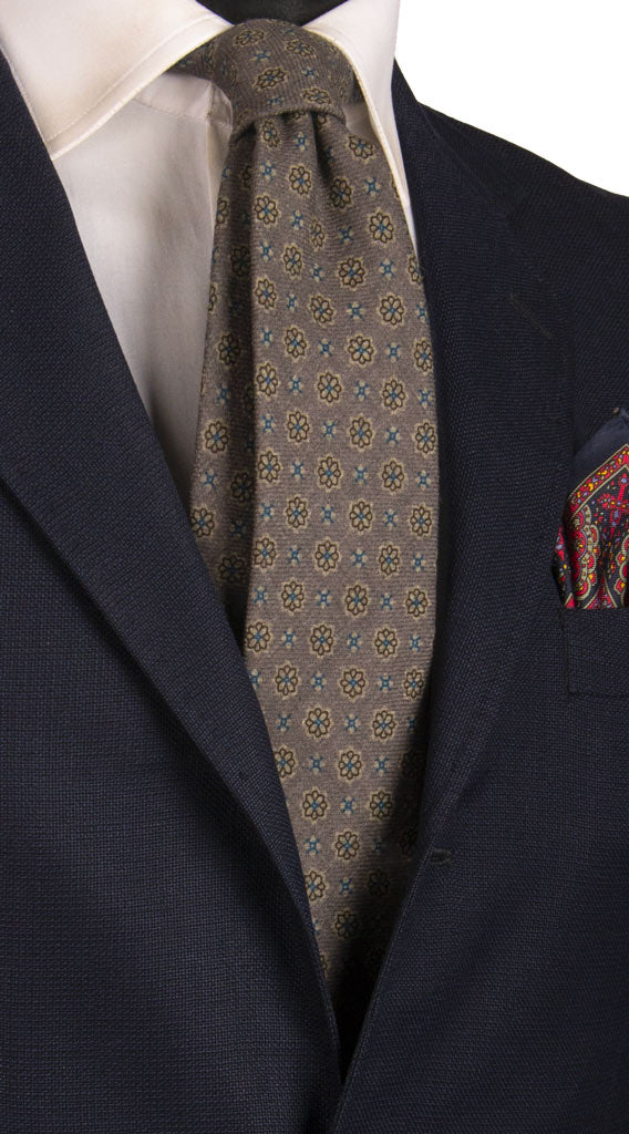 Cravatta di Lana Grigia a Fiori Neri Bluette Made in italy Graffeo Cravatte