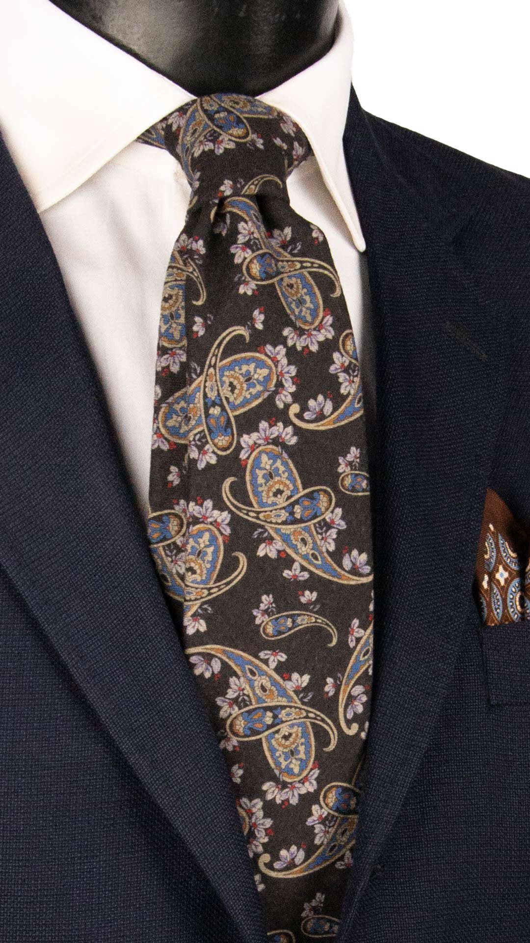 Cravatta di Lana Grigio Antracite Paisley Multicolor L1331 Made in Italy Graffeo Cravatte