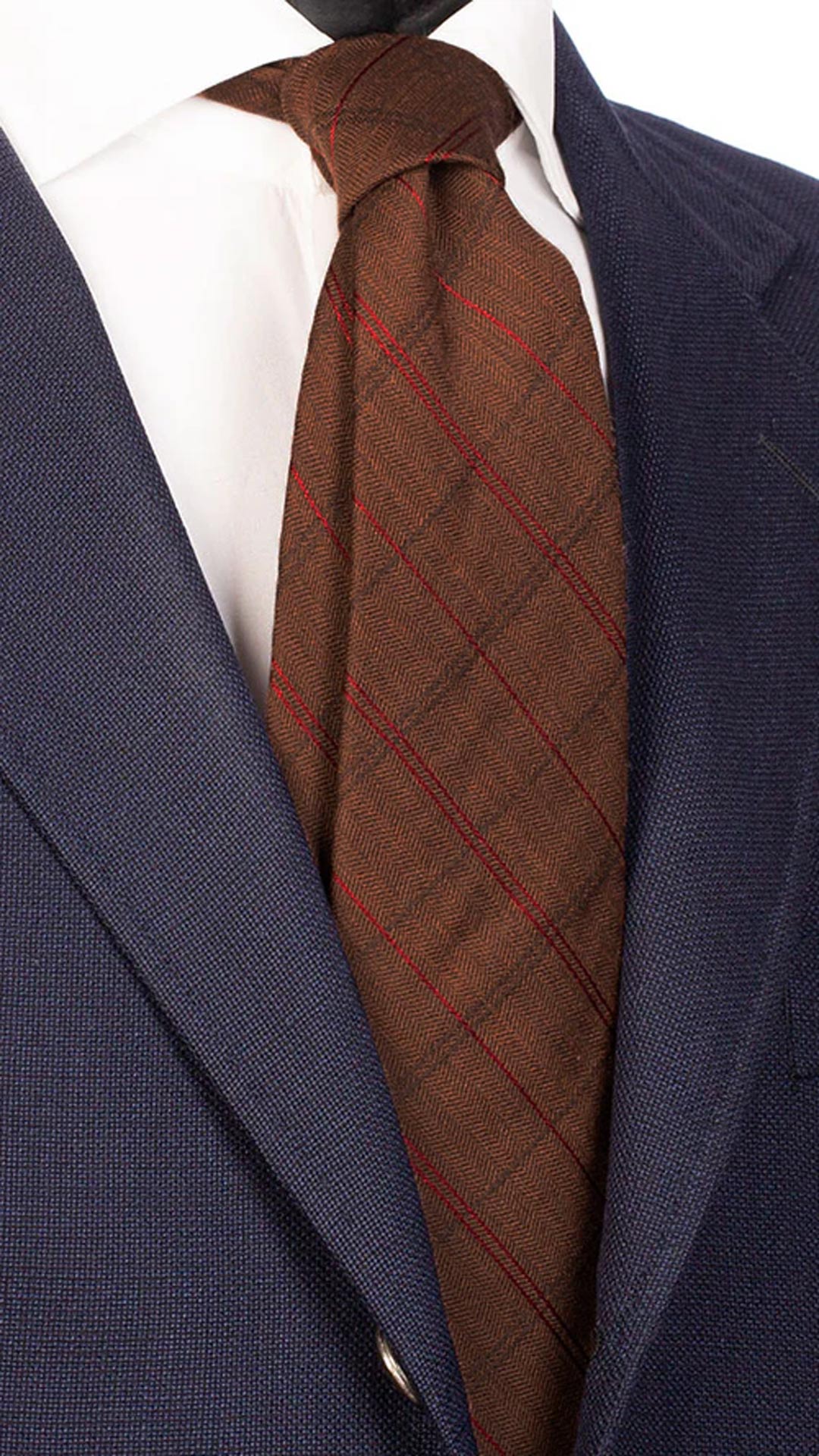 Cravatta di Lana Marrone Chiaro a Righe Rosse Marroni Made in Italy Graffeo Cravatte