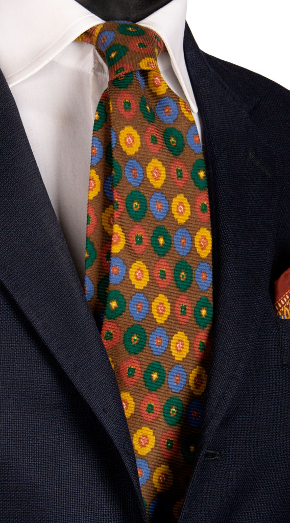 Cravatta di Lana Marrone Fantasia Multicolor Made in Italy Graffeo Cravatte