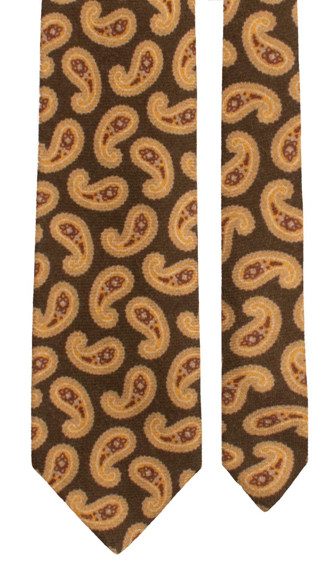 Cravatta di Lana Marrone Paisley Beige Scuro Giallo Senape Borgogna L1237 Made in Italy Graffeo Cravatte Pala