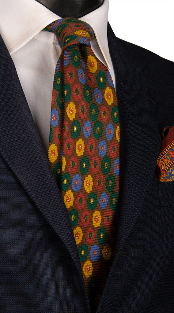 Cravatta di Lana Marrone a Fiori Multicolor Made in Italy Graffeo Cravatte