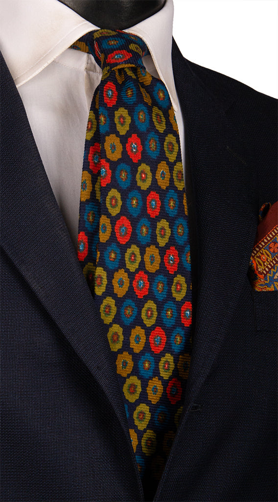Cravatta di Lana Marrone a Fiori Multicolor Made in italy Graffeo Cravatte