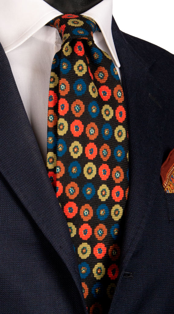 Cravatta di Lana Nera Fantasia Multicolor Made in Italy Graffeo Cravatte