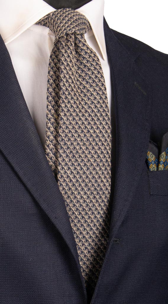 Cravatta di Lana Tortora Fantasia Blu Made in Italy Graffeo Cravatte