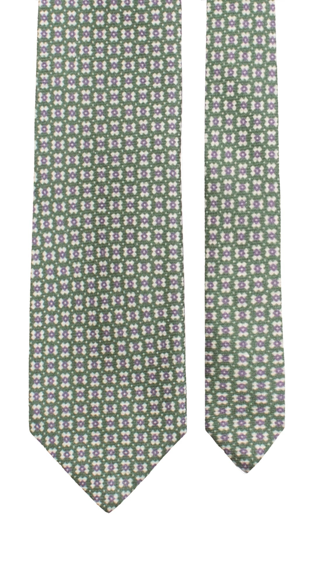 Cravatta di Lana Verde Fantasia Bianco Sporco Viola L1208 Made in Italy Graffeo Cravatte Pala