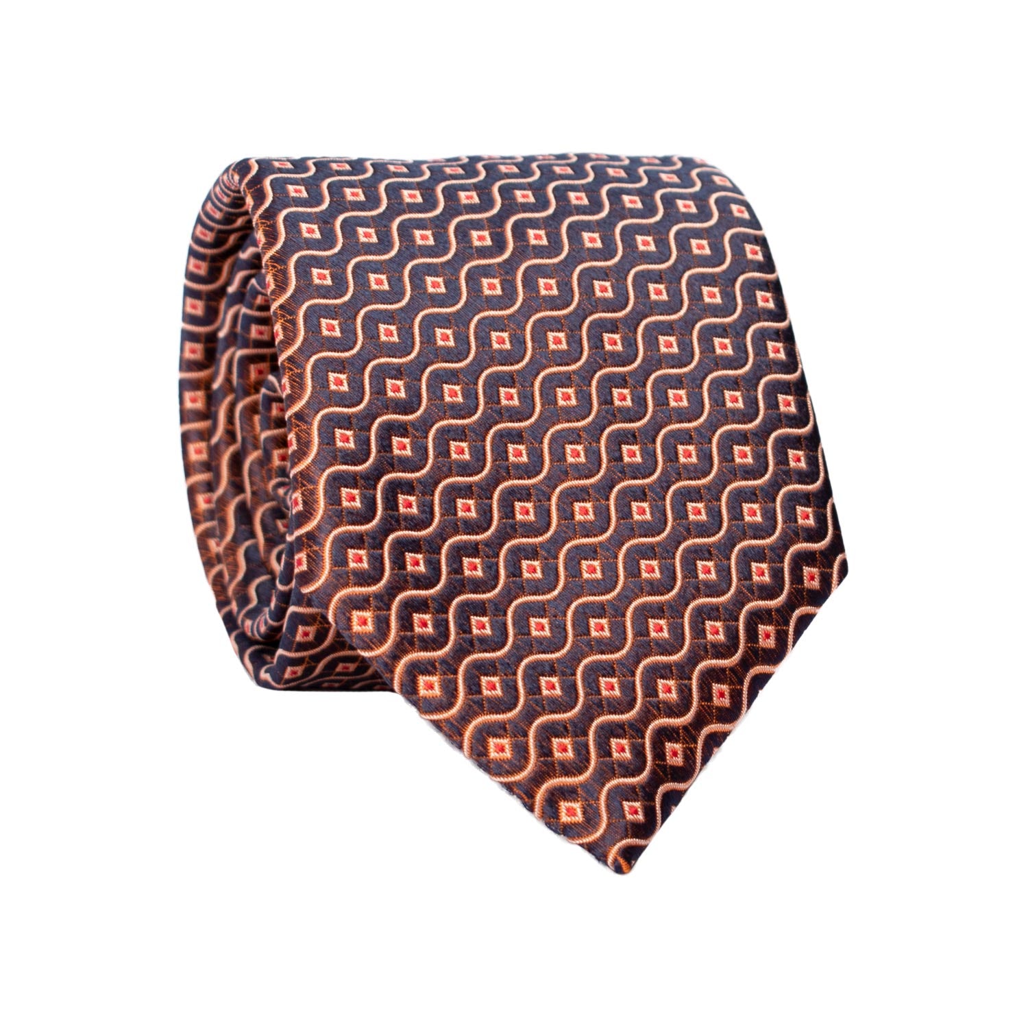 Cravatta di Seta Arancione Blu Cangiante Fantasia Bianca Rossa 7268 Graffeo Cravatte Made in Italy Rotolo