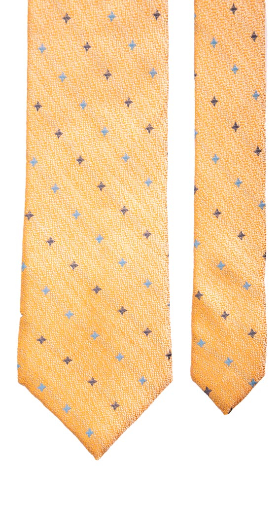 Cravatta di Seta Arancione Cangiante Fantasia Blu Avio Celeste Made in italy Graffeo Cravatte Pala