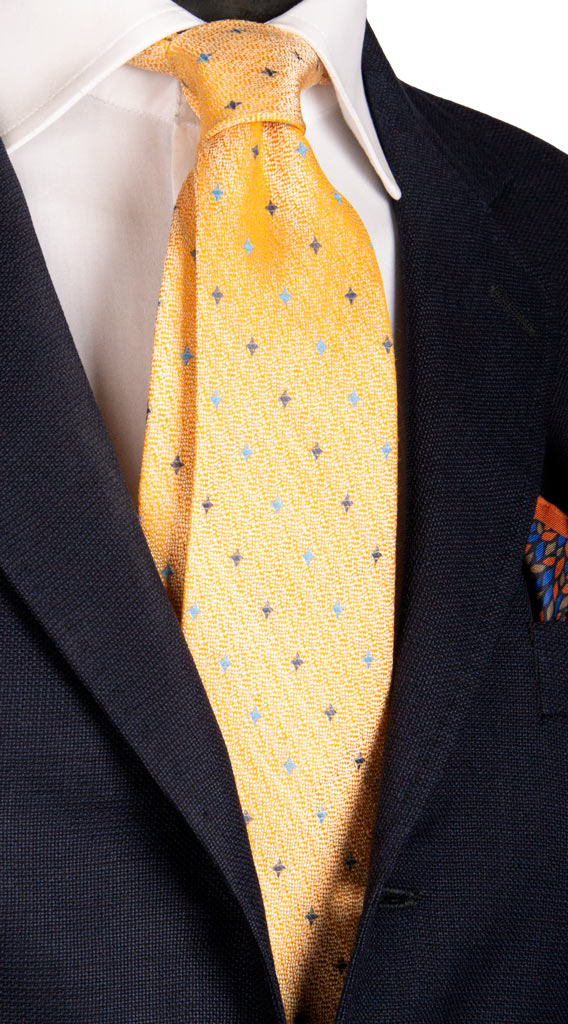 Cravatta di Seta Arancione Cangiante Fantasia Blu Avio Celeste Made in italy Graffeo Cravatte