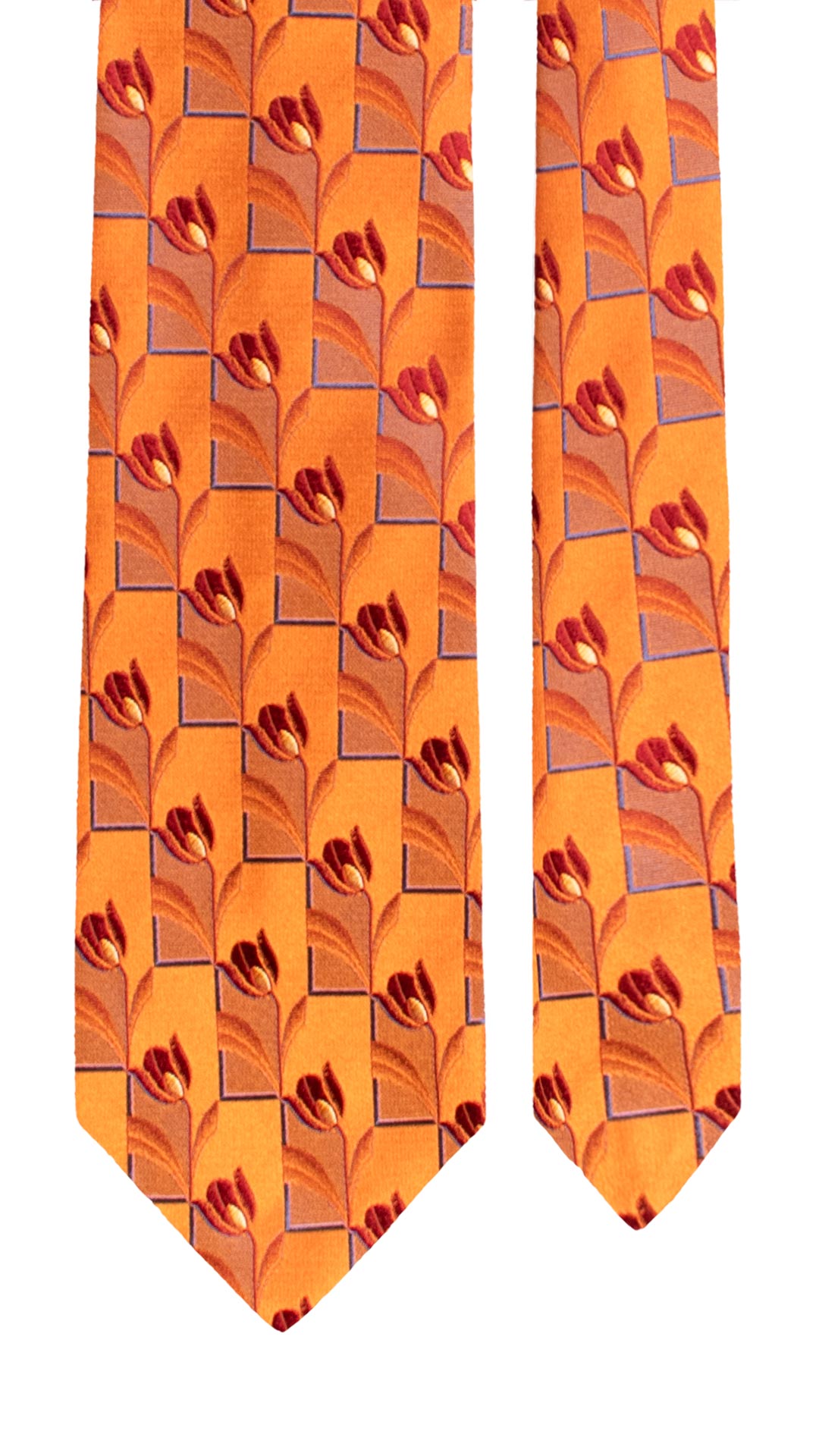 Cravatta di Seta Arancione Scuro a Fiori Rosso Bordeaux Avorio Bluette AN8099 Made in Italy Graffeo Cravatte Pala