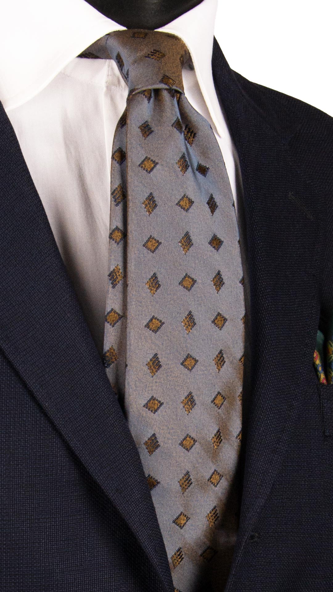 Cravatta-di-Seta-Avio-Beige-Cangiante-Fantasia-Blu-7082
