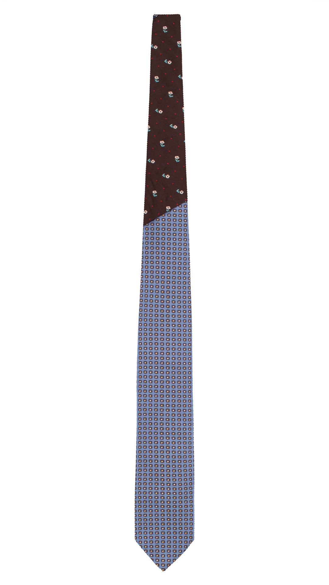 Cravatta di Seta Azzurra Fantasia Blu Grigio Argento Avorio Nodo in Contrasto Marrone Fantasia Rossa Celeste Bianca N3331 Graffeo Cravatte Made in Italy Intera