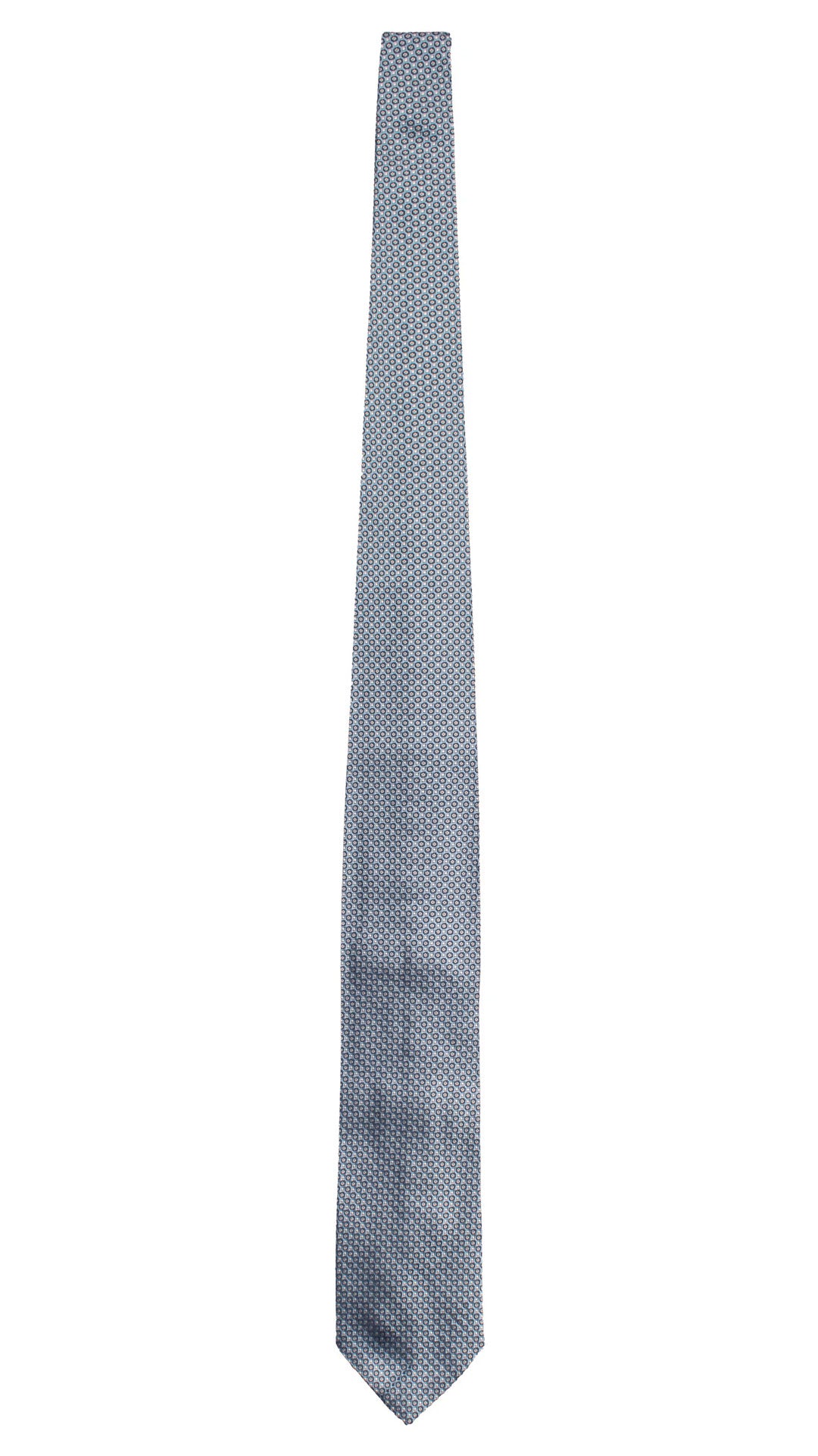 Cravatta di Seta Azzurro Polvere Fantasia Blu Bianco 8098 Made in Italy Graffeo Cravatte Intera