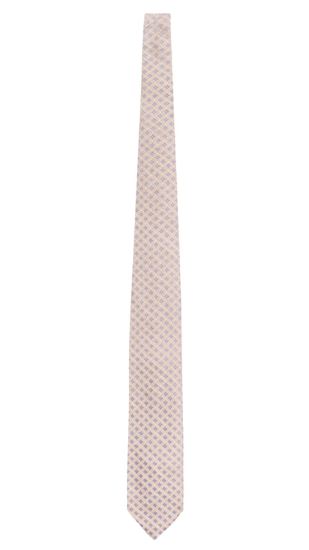 Cravatta di Seta Beige Fantasia Avio Bianco 7732 Made in Italy Graffeo Cravatte Intera