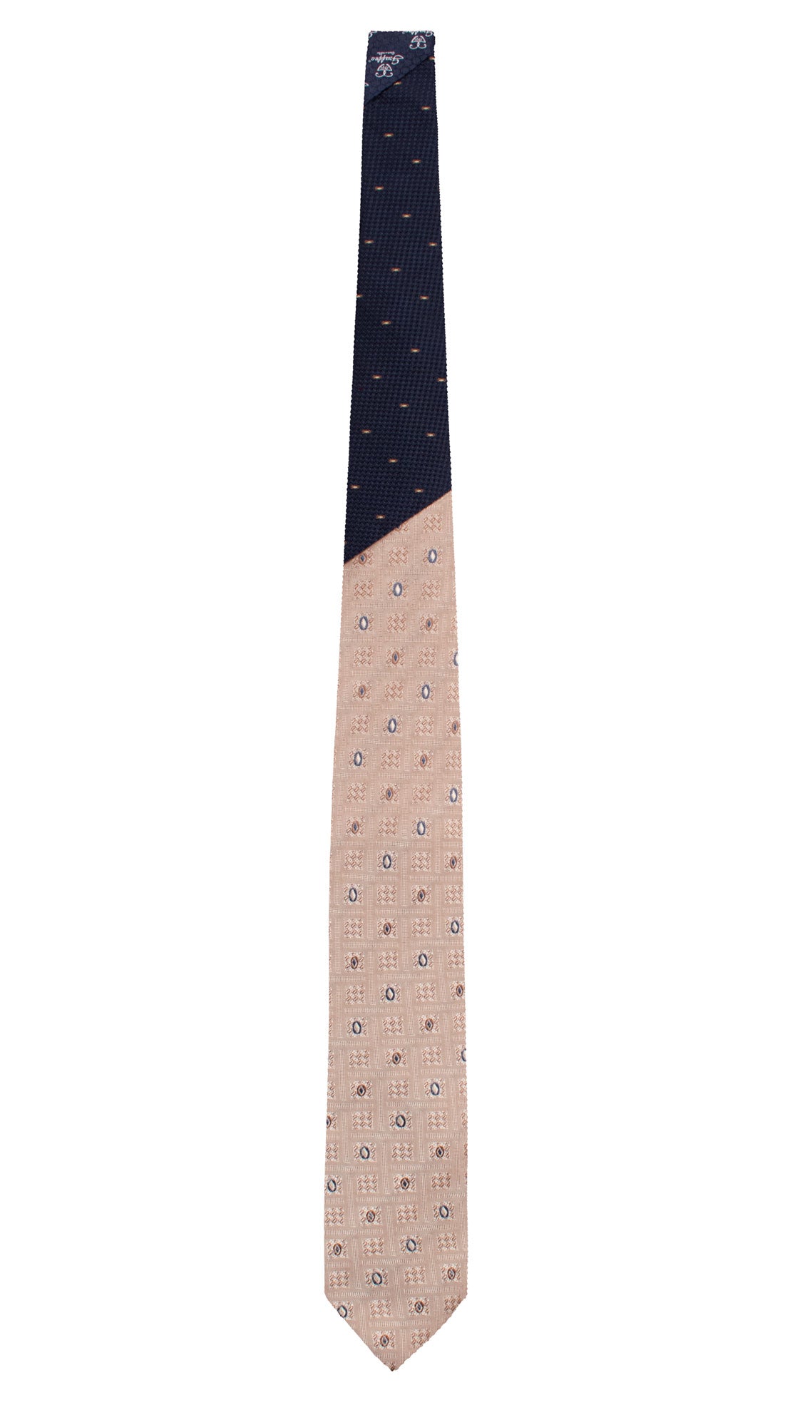 Cravatta di Seta Beige Fantasia Tono su Tono Avio Marrone Nodo in Contrato Blu Fantasia Marrone Beige N3382 Made in Italy Graffeo Cravatte Intera