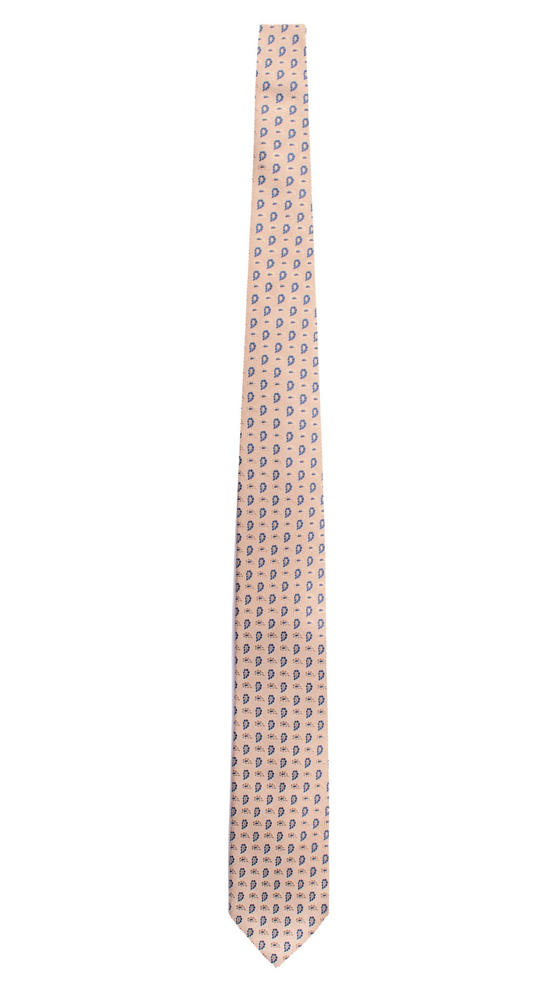 Cravatta di Seta Beige Paisley Tono su Tono Blu Navy 2000 Graffeo Cravatte Made in Italy Intera