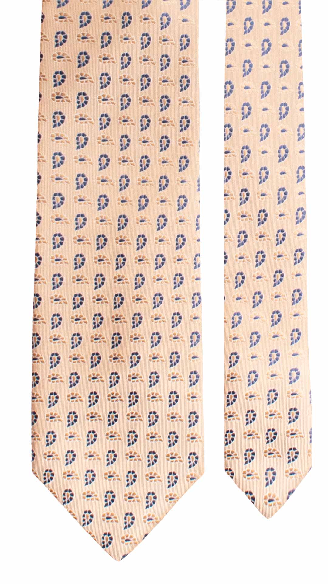 Cravatta di Seta Beige Paisley Tono su Tono Blu Navy 2000 Graffeo Cravatte Made in Italy Pala