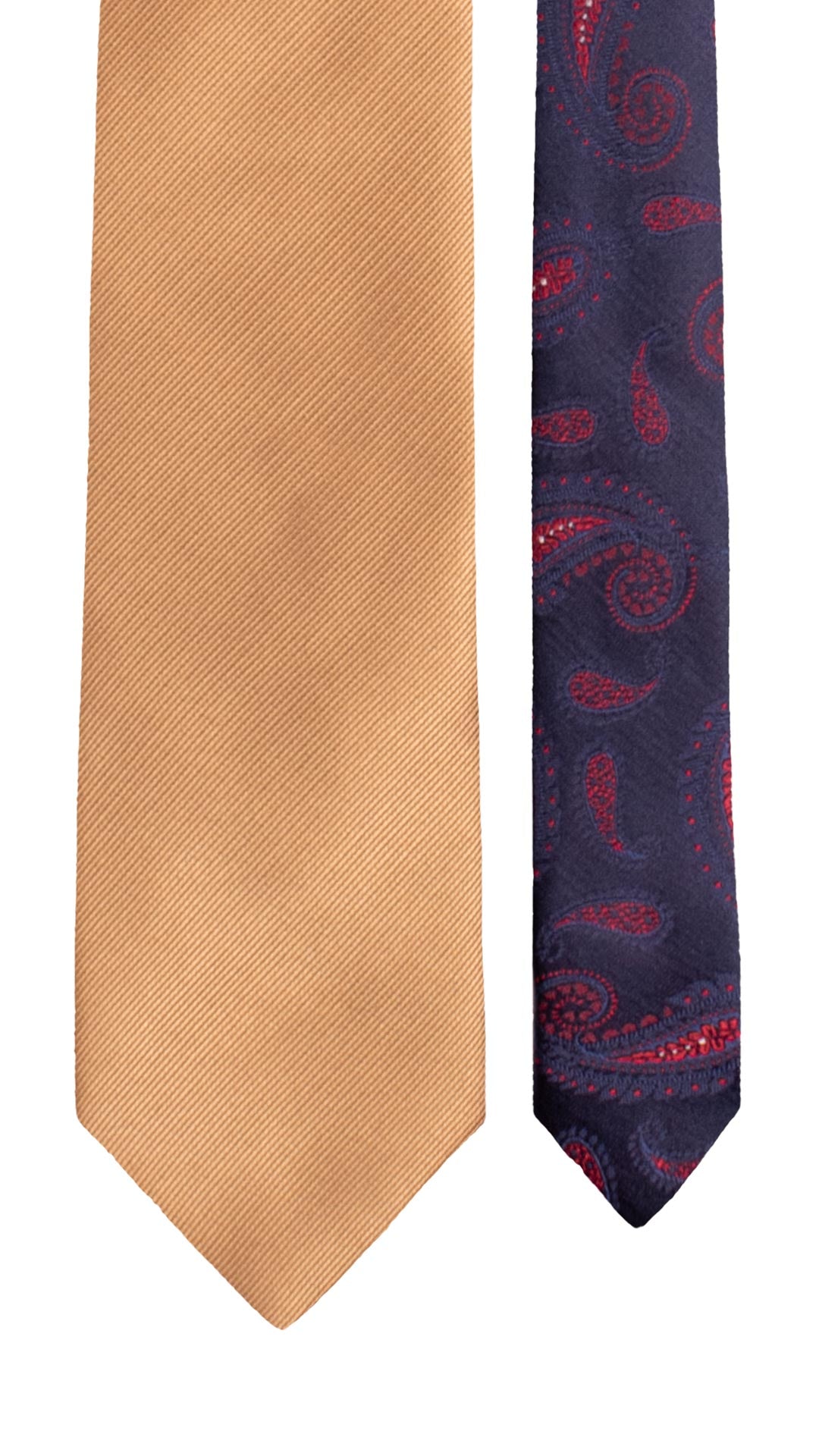 Cravatta di Seta Beige Tinta Unita Nodo in Contrasto Blu Navy Fantasia Marrone N3431 Made in Italy Graffeo Cravatte Pala