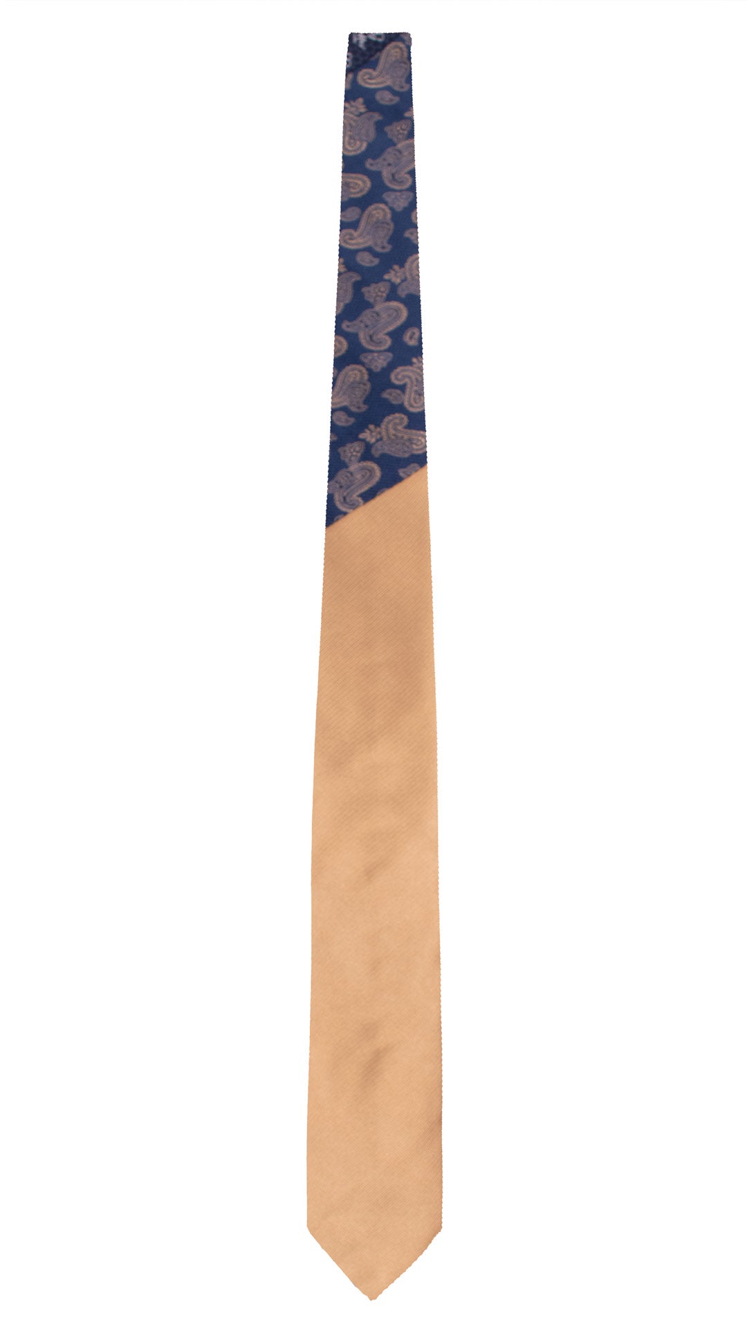 Cravatta di Seta Beige Tinta Unita Nodo in Contrasto Blu Navy Paisley Beige N3361 Made in Italy Graffeo Cravatte Intera