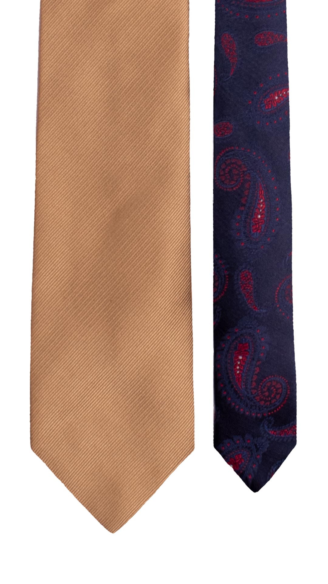 Cravatta di Seta Beige Tinta Unita Nodo in Contrasto Blu Navy Paisley Beige N3361 Made in Italy Graffeo Cravatte Pala