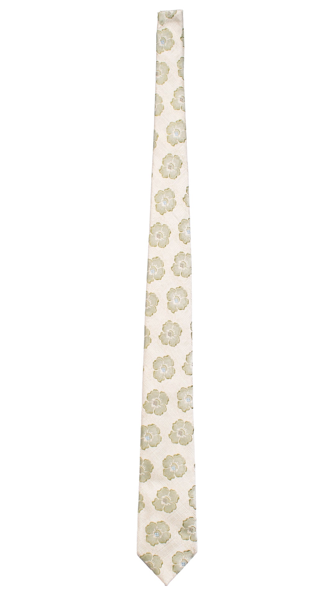 Cravatta di Seta Beige a Fiori Verdi 7472 Made in Italy Graffeo Cravatte Intera