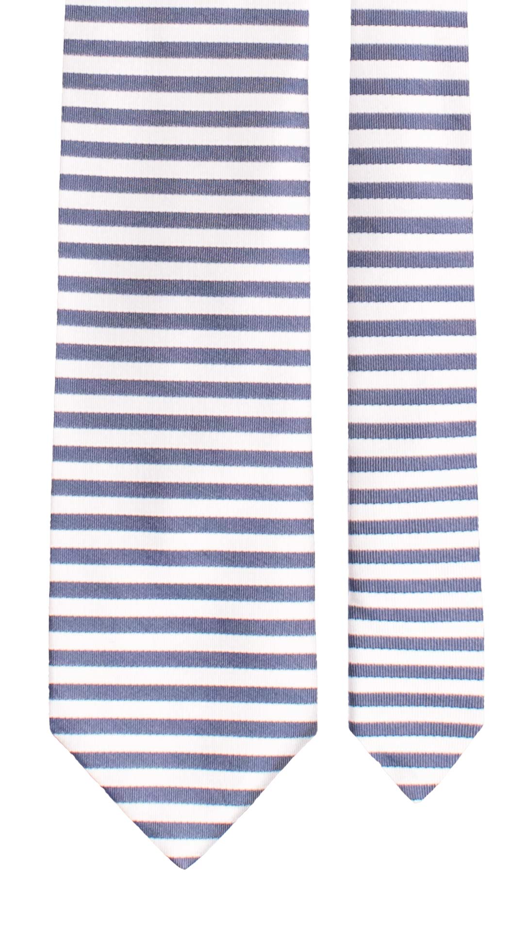 Cravatta di Seta Bianco Panna con Righe Orizzontali Blu 7766 Pala