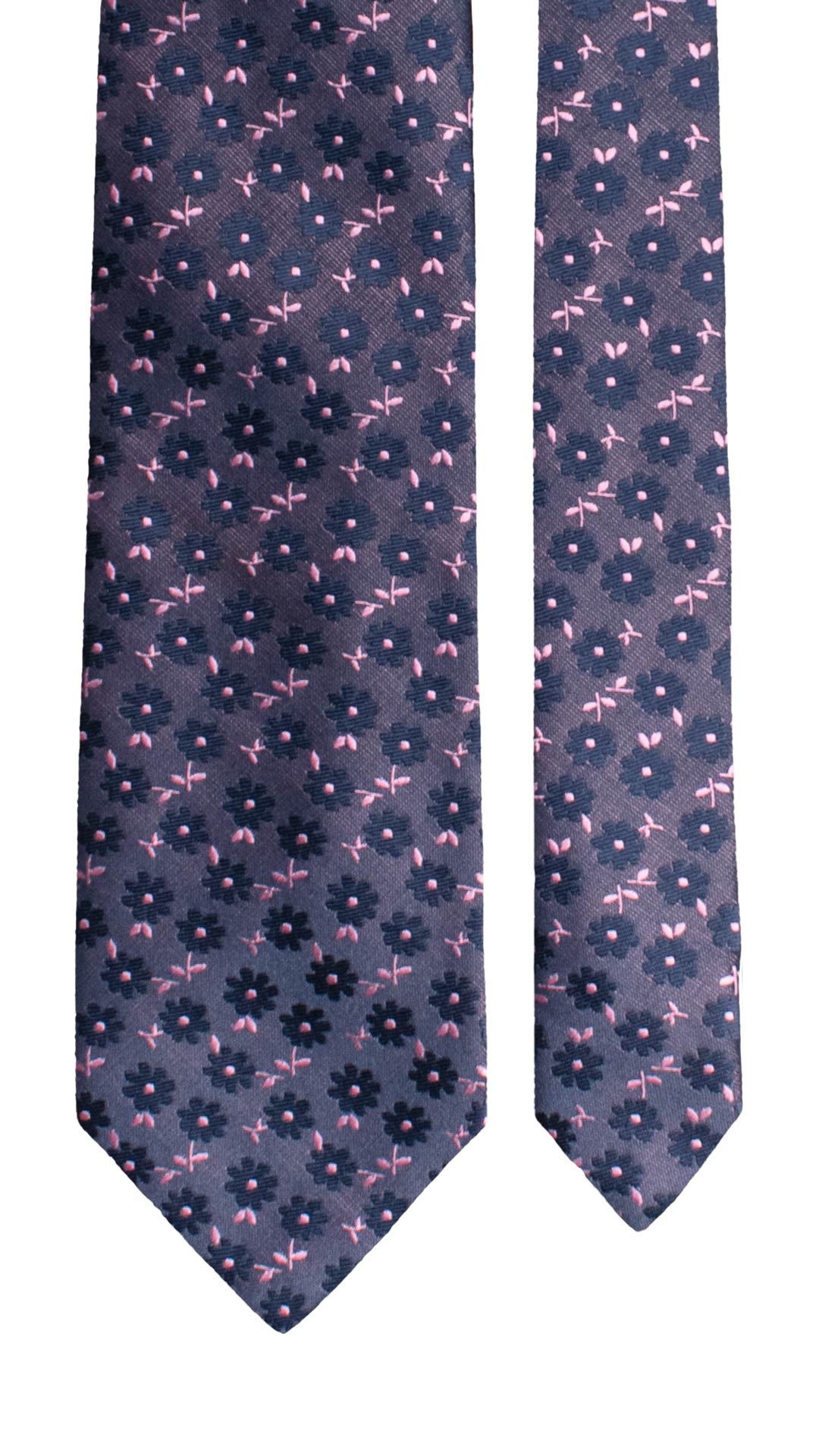 Cravatta di Seta Blu Effetto Cangiante a Fiori Tono su Tono Rosa 1651 Graffeo Cravatte Made in Italy Pala