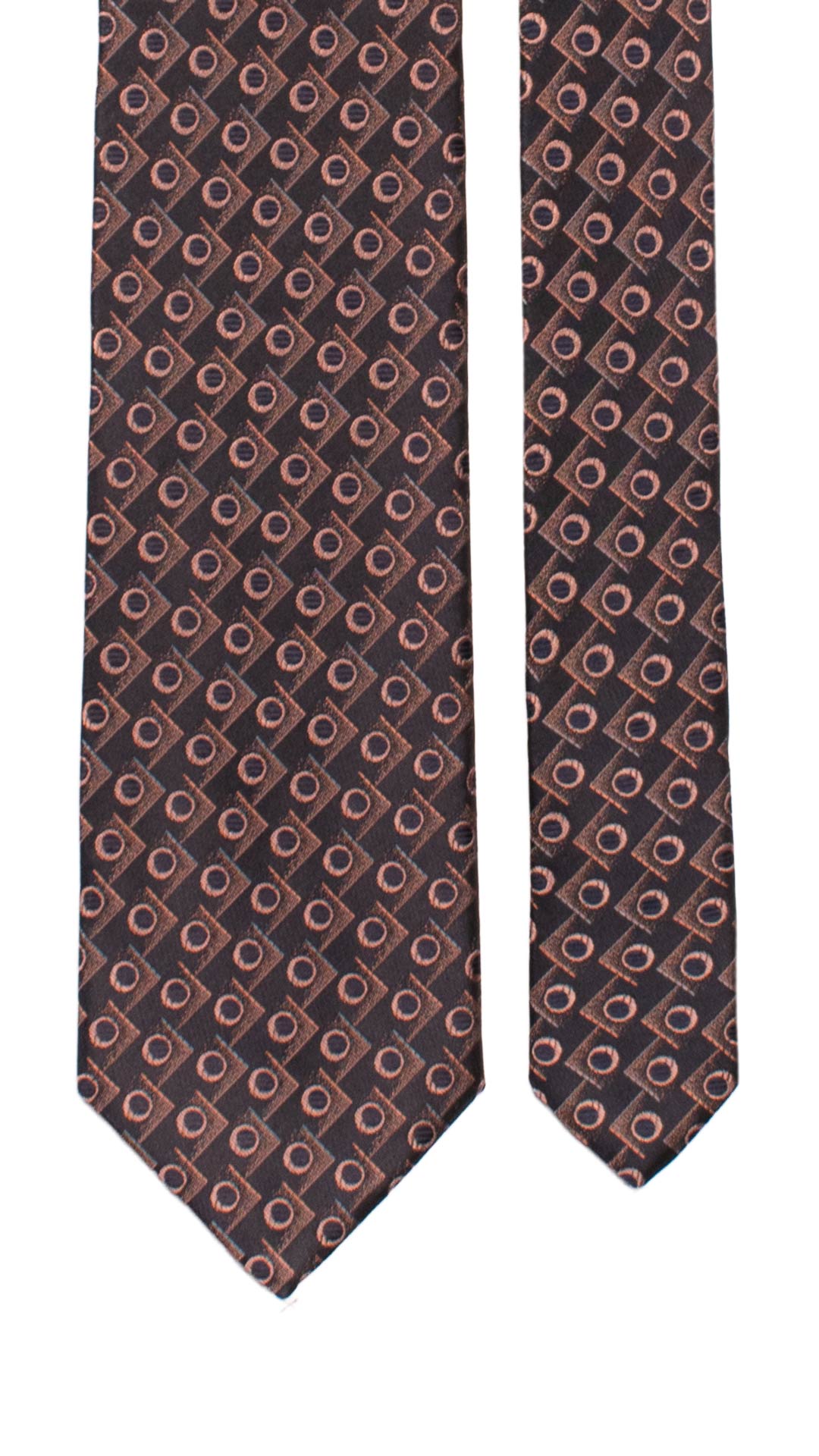 Cravatta di Seta Blu Fantasia Arancione Grigia 7279 Graffeo Cravatte Made in Italy Pala