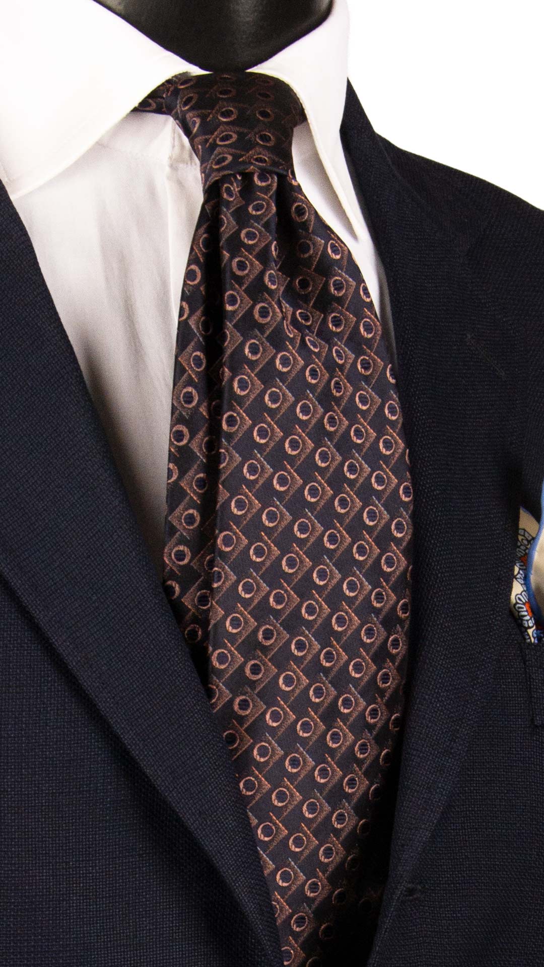 Cravatta di Seta Blu Fantasia Arancione Grigia 7279 Graffeo Cravatte Made in Italy