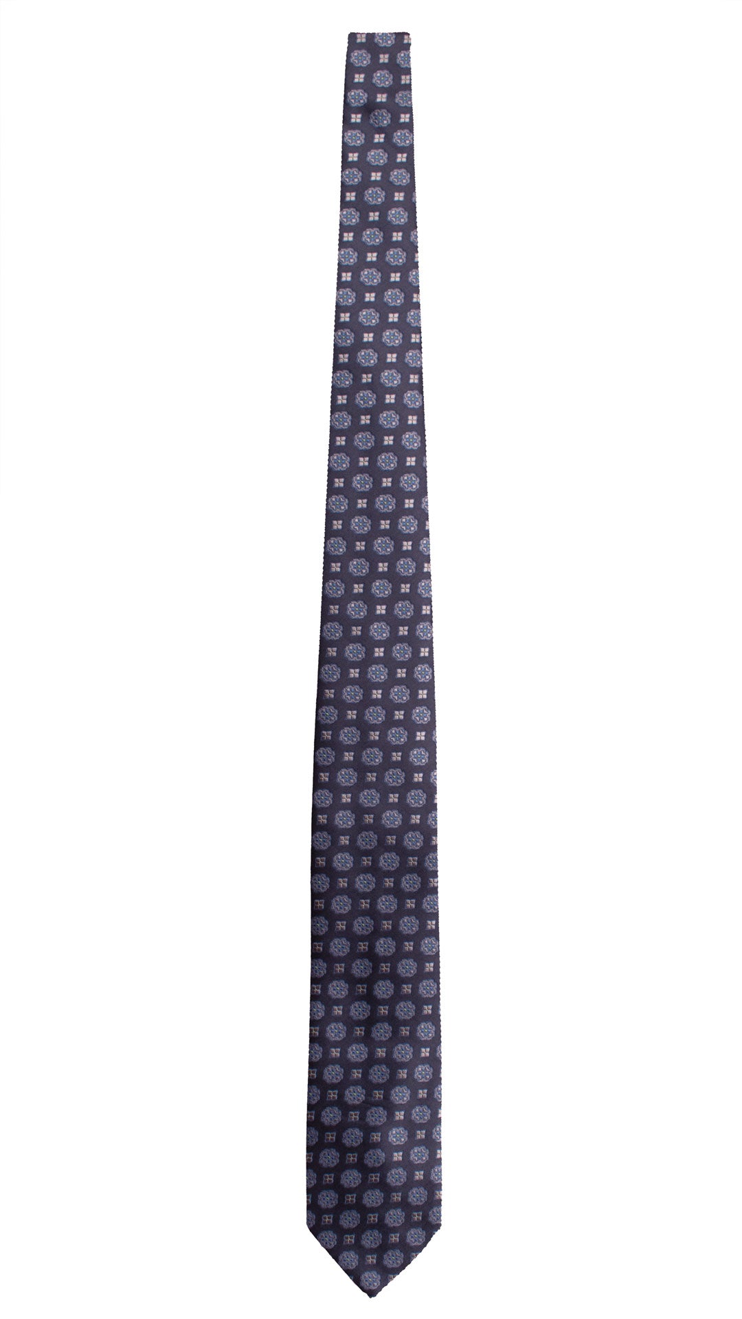Cravatta di Seta Blu Fantasia Bluette Grigia Verde 1928 Graffeo Cravatte Made in Italy Intera