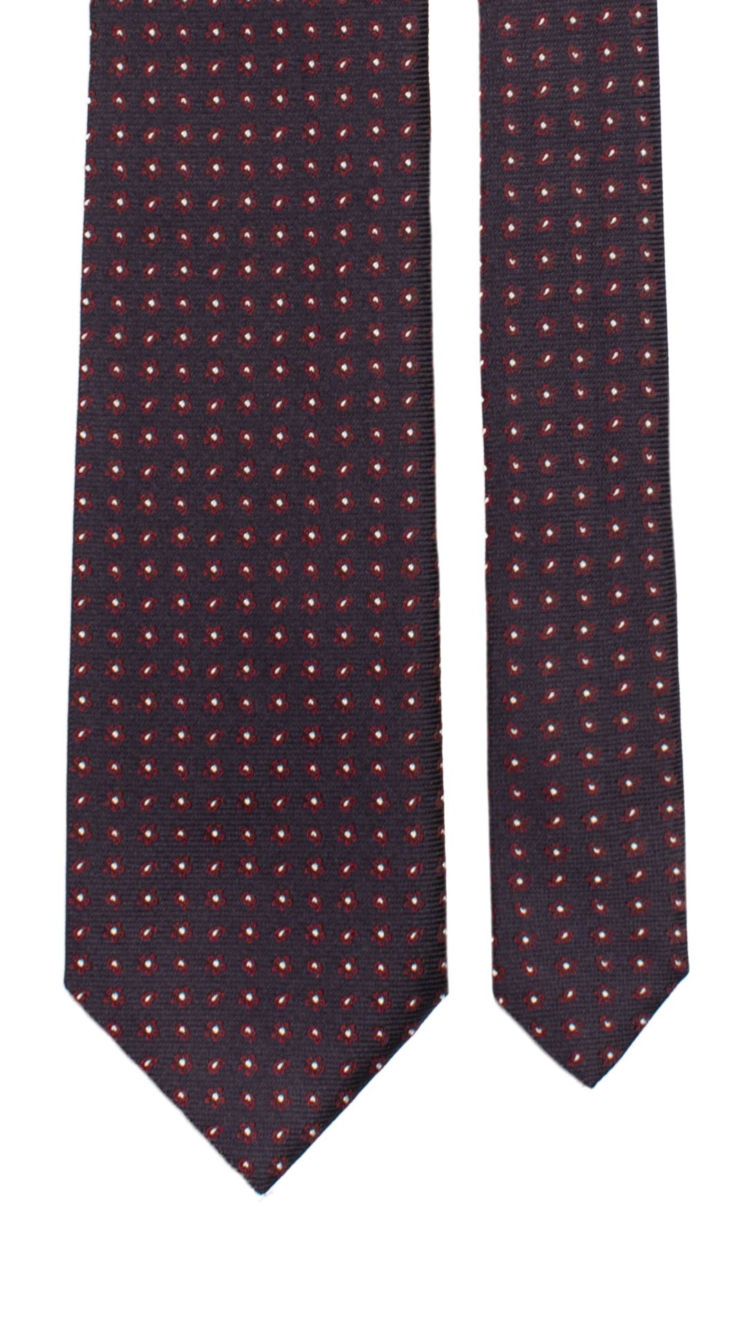 Cravatta di Seta Blu Fantasia Bordeaux Grigio Argento 7302 Graffeo Cravatte Made in Italy Pala