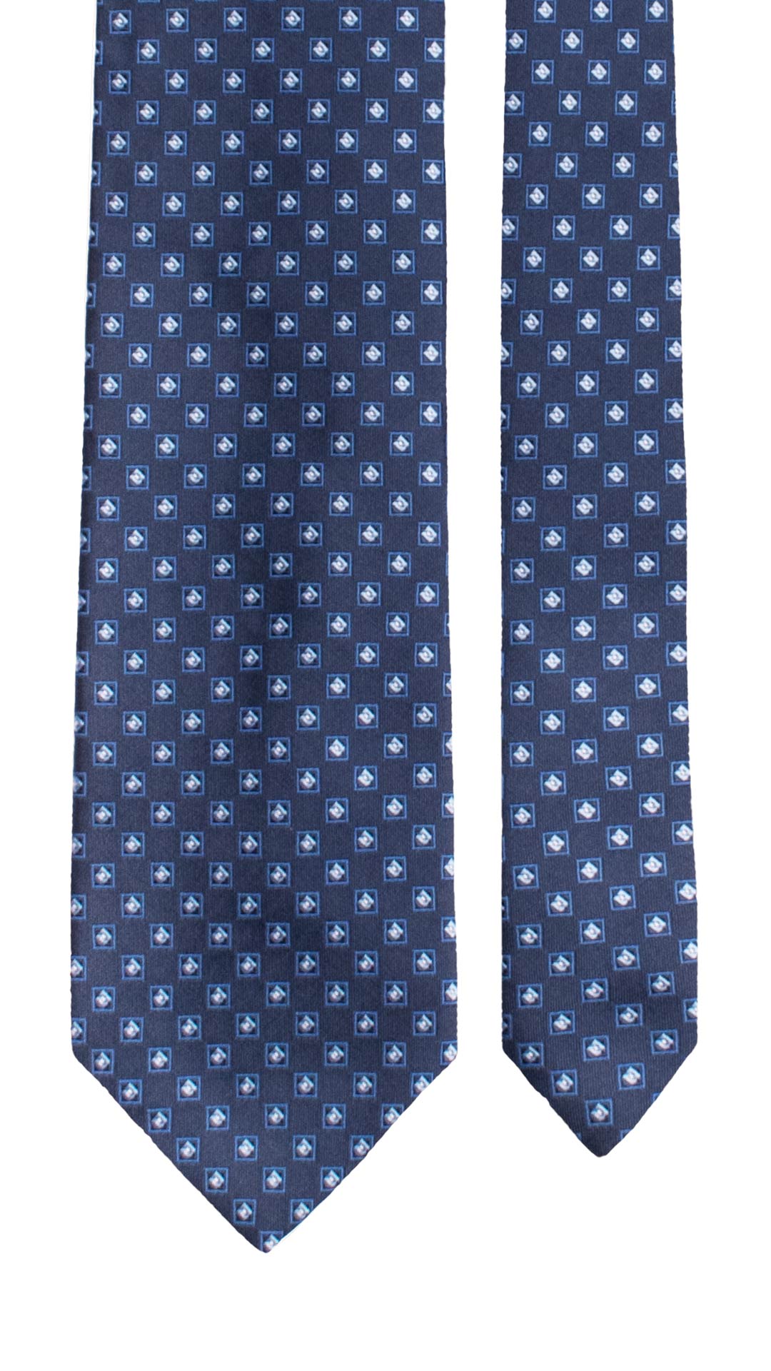 Cravatta di Seta Blu Fantasia Celeste Bianca 1626 Graffeo Cravatte Made in Italy Pala