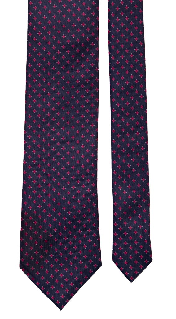 Cravatta di Seta Blu Fantasia Fucsia Bianca 6863 Pala