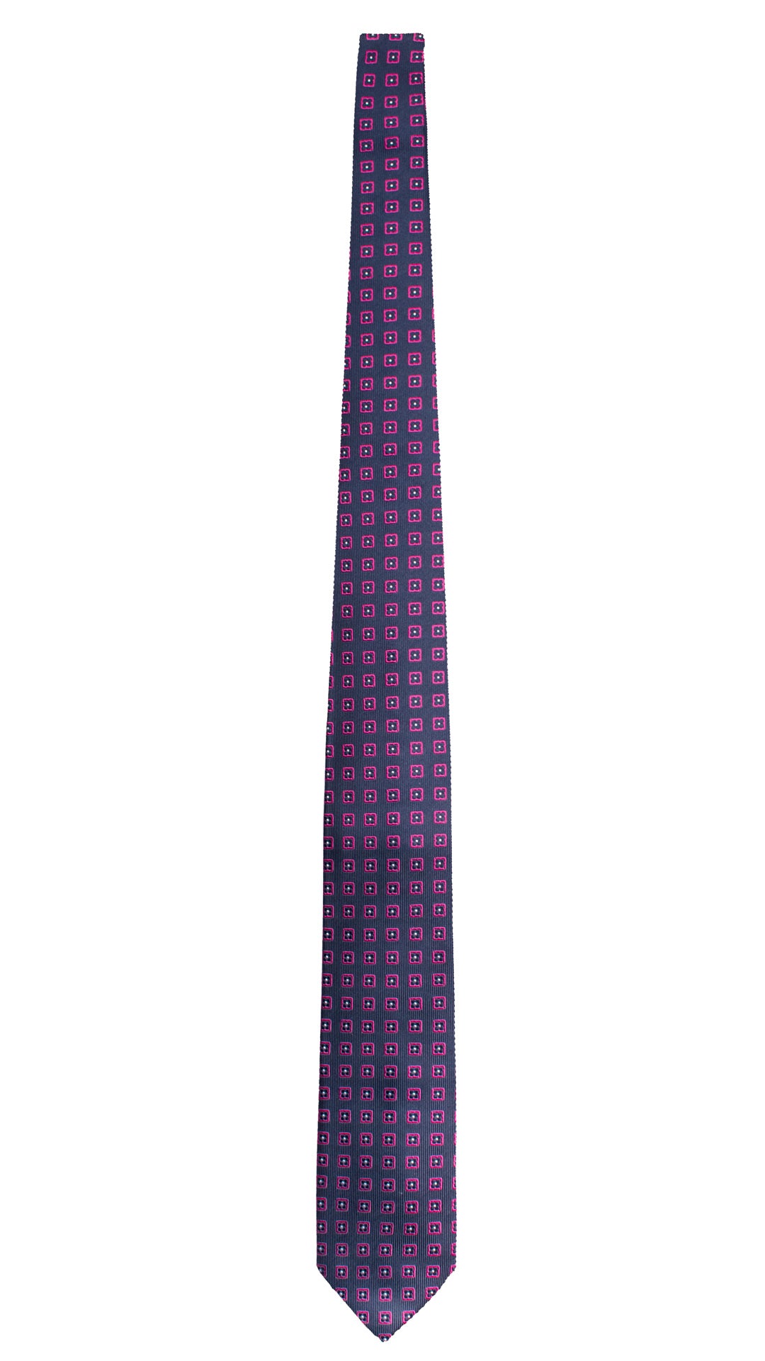 Cravatta di Seta Blu Fantasia Fucsia Bianca 1837 Graffeo Cravatte Made in Italy Intera
