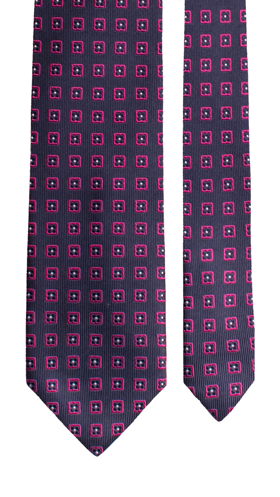Cravatta di Seta Blu Fantasia Fucsia Bianca 1837 Graffeo Cravatte Made in Italy Pala