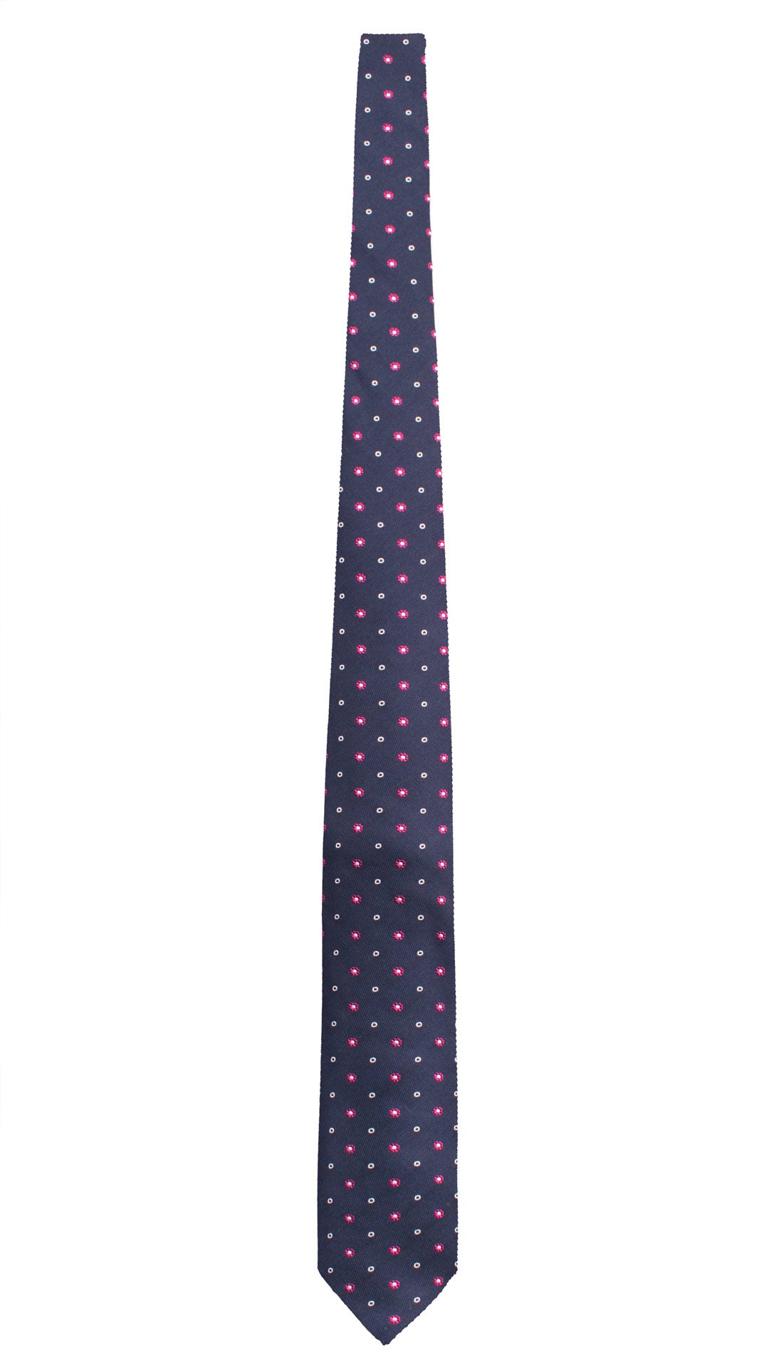 Cravatta di Seta Blu Fantasia Fucsia Bianca 1877 Graffeo Cravatte Made in Italy Intera