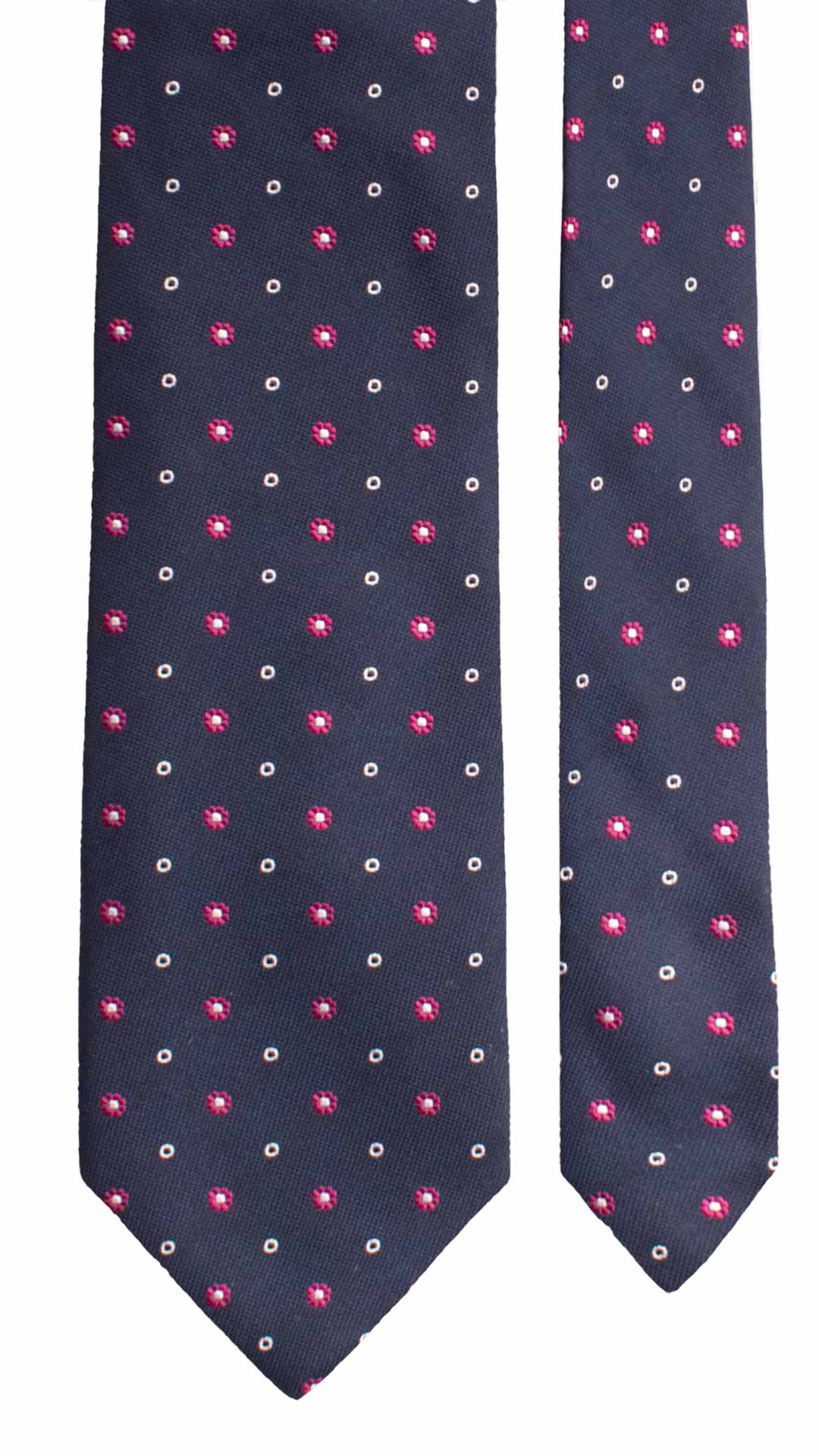 Cravatta di Seta Blu Fantasia Fucsia Bianca 1877 Graffeo Cravatte Made in Italy Pala