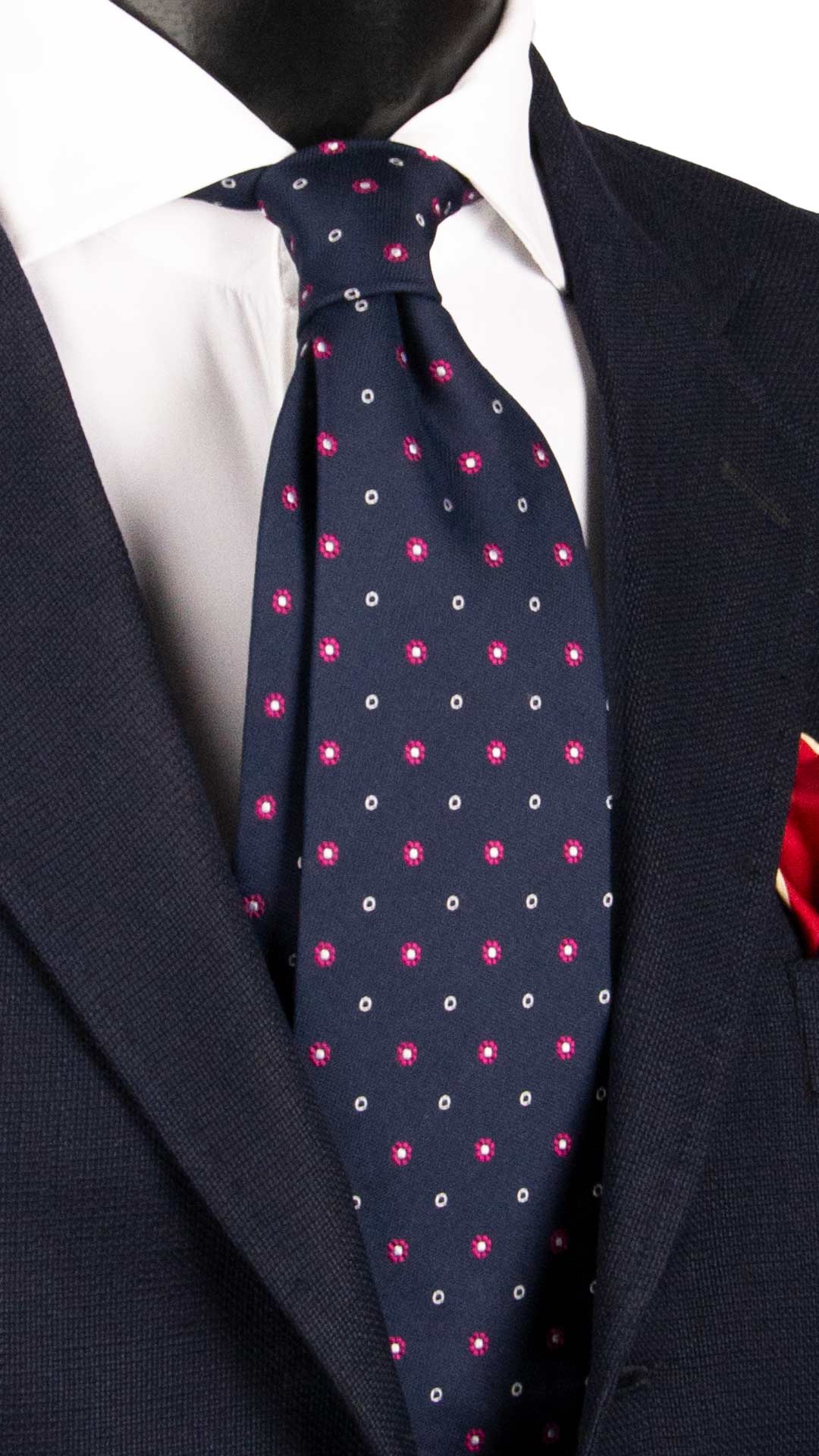 Cravatta di Seta Blu Fantasia Fucsia Bianca 1877 Graffeo Cravatte Made in Italy