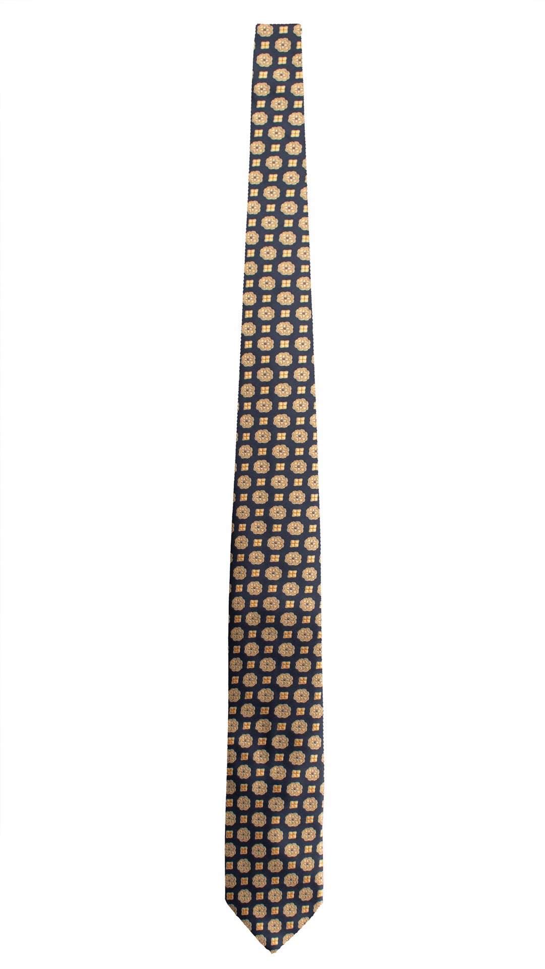 Cravatta di Seta Blu Fantasia Gialla Oro Marrone 1925 Graffeo Cravatte Made in Italy Intera