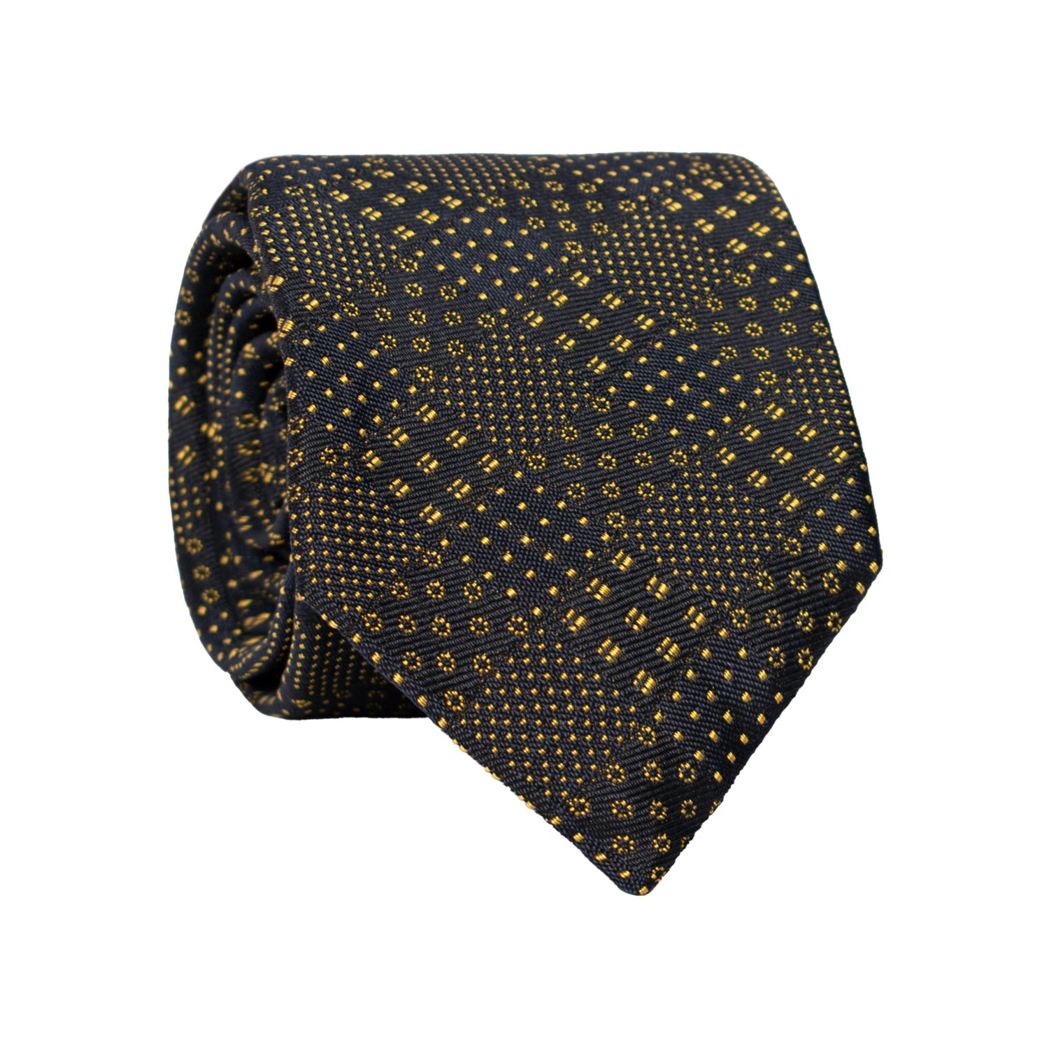 Cravatta di seta Blu Fantasia Giallo AN7522 Made in Italy Graffeo Cravatte Rotolo