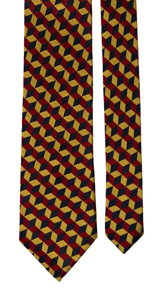 Cravatta di Seta Blu Fantasia Giallo Oro Bordeaux 6883 Pala