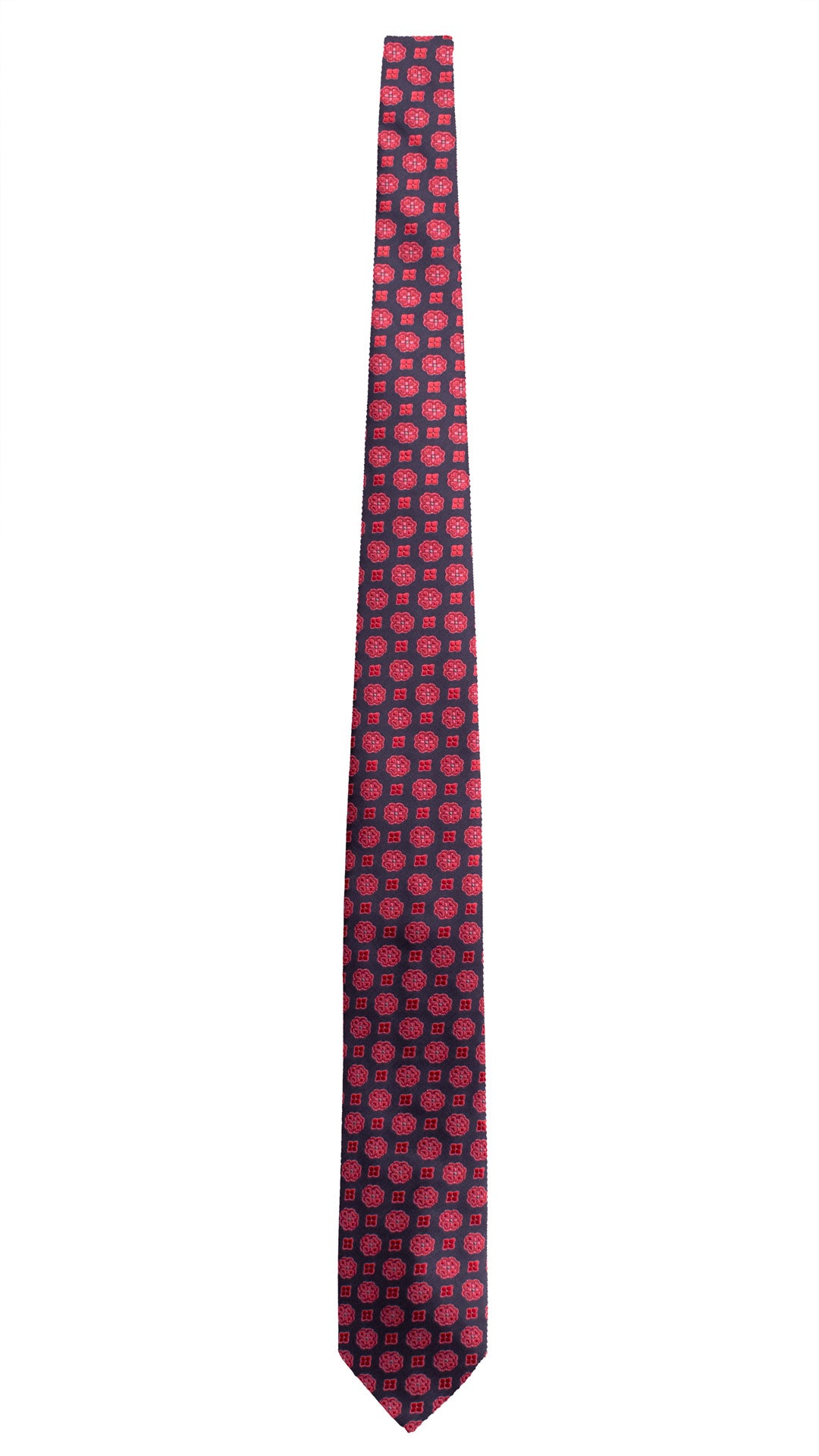 Cravatta di Seta Blu Fantasia Magenta Grigio 1927 Graffeo Cravatte Made in Italy Intera