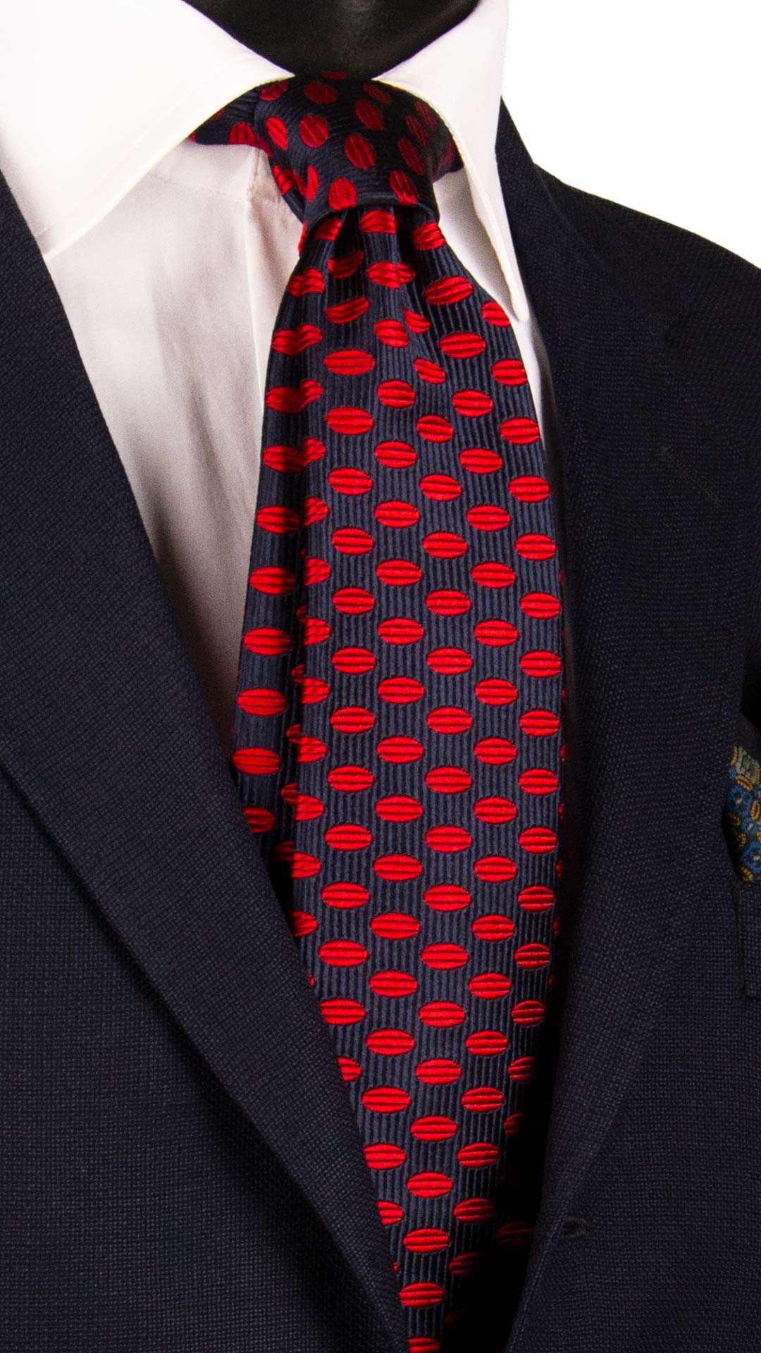 Cravatta di Seta Blu Fantasia Rossa AN7172 Graffeo Cravatte Made in Italy