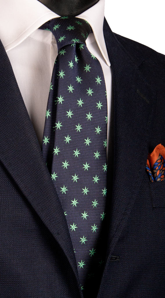 Cravatta di Seta Blu Fantasia Verde Made in Italy Graffeo Cravatte