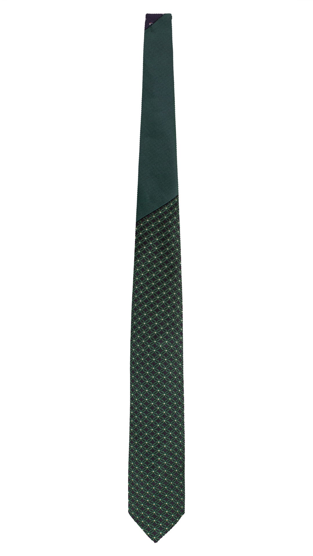 Cravatta di Seta Blu Fantasia Verde Nodo in Contrasto Verde Tinta Unita N3334 Graffeo Cravatte Made in Italy Intera