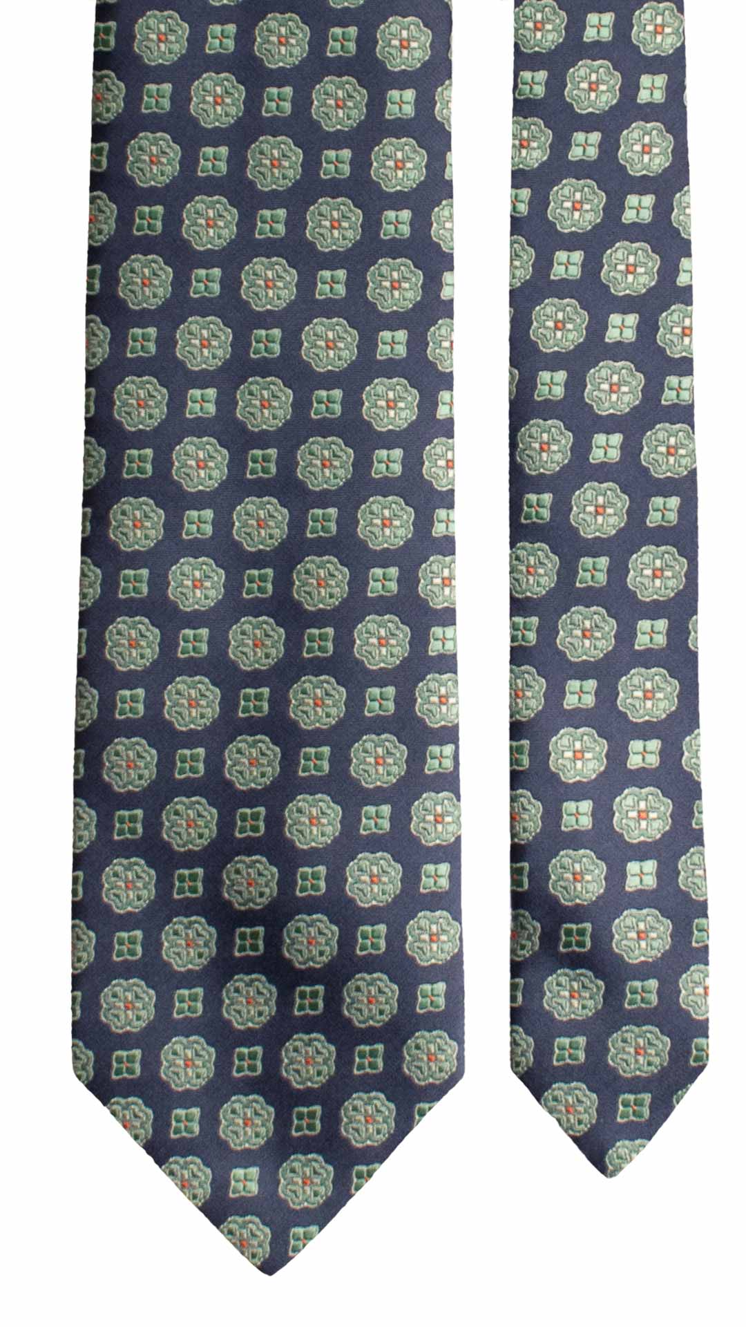 Cravatta di Seta Blu Fantasia Verde Rosso Mattone 1929 Graffeo Cravatte Made in Italy Pala