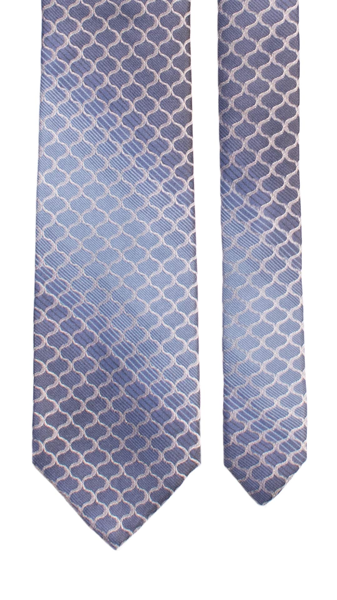 Cravatta di Seta Indaco Celeste Fantasia Grigia 7194 Graffeo Cravatte Made in Italy Pala