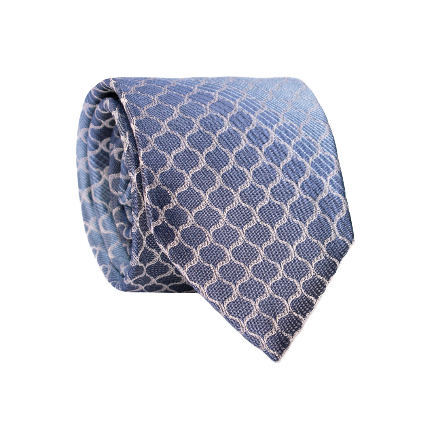 Cravatta di Seta Indaco Celeste Fantasia Grigia 7194 Graffeo Cravatte Made in Italy Rotolo