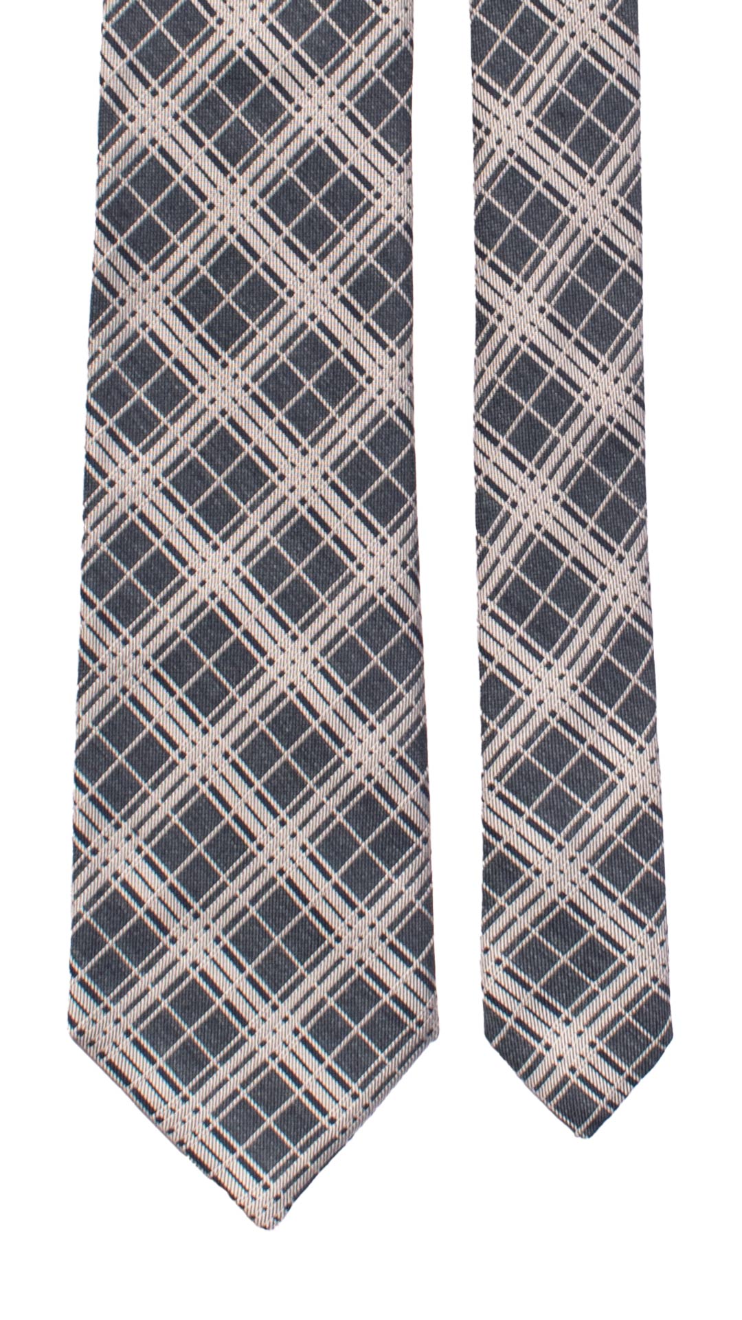 Cravatta di Seta Blu Jeans a Quadri Grigio Argento 7400 Made in Italy Graffeo Cravatte Pala