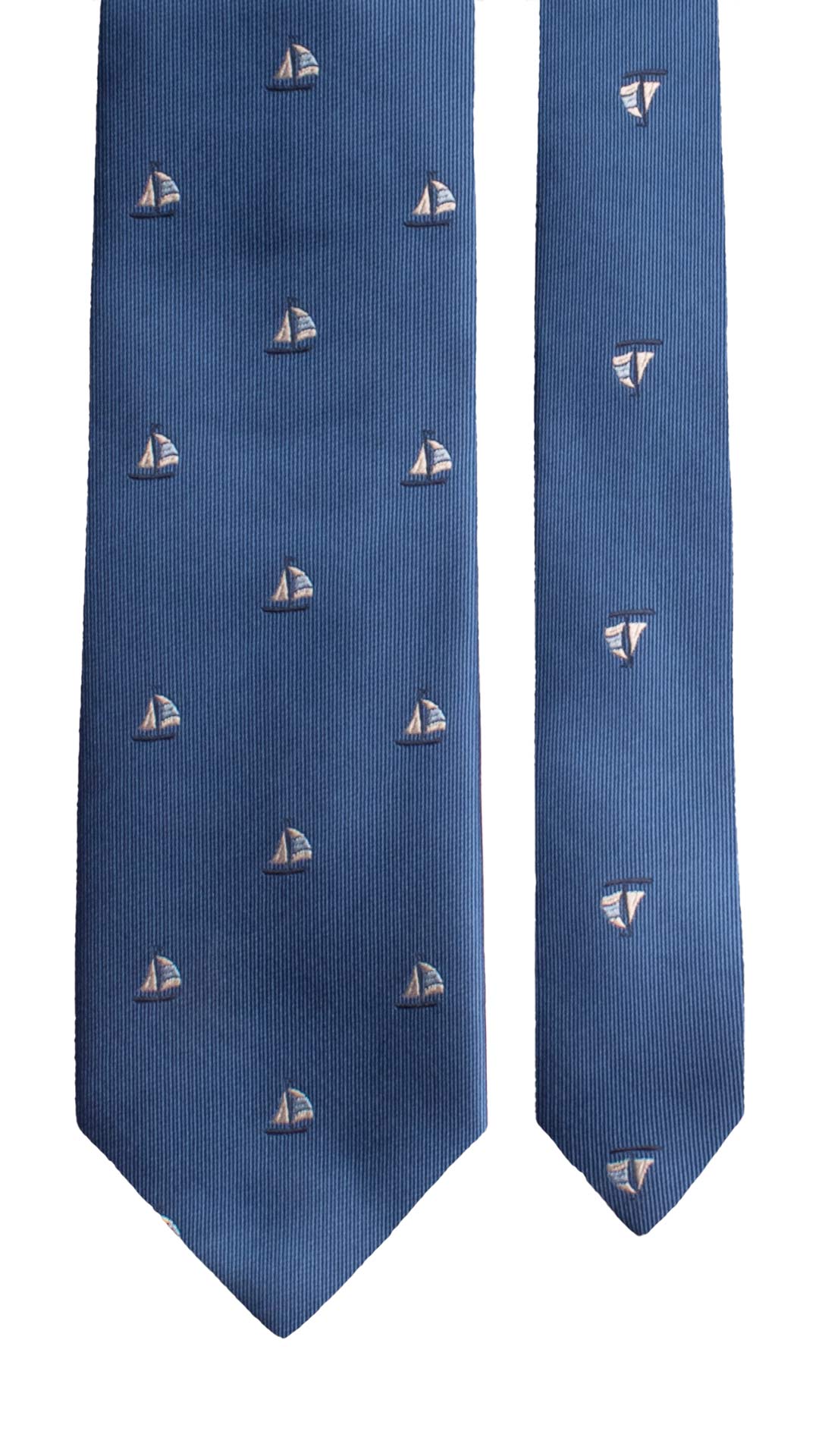 Cravatta di Seta Blu Navy Fantasia Bianca Celeste Blu 2077 Graffeo Cravatte Made in Italy Pala